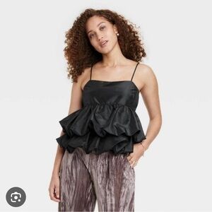 A New Day Black Ruffled Tiered Camisole